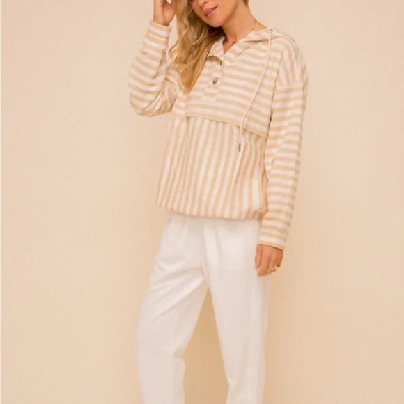 Hem & Thread Tan and White Striped Jacket - Picture 9 of 12